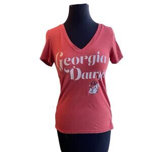 Georgia Bulldogs Women’s XS Red Distressed V-Neck Graphic Tee